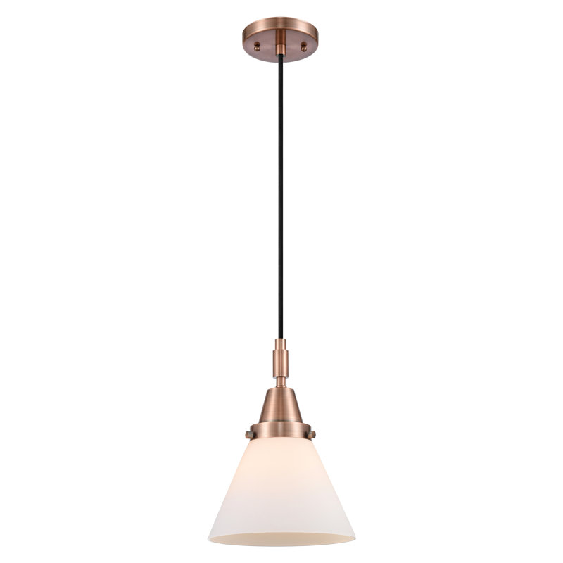 Downtown Urban - Caden Cone - 1 Light  Cord Hung Mini Pendant - Shade, Matte White, 131.88" H x 7.75" W x 7.75" D