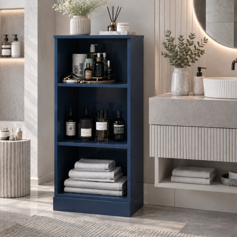 Ourson Solid Wood Freestanding Bathroom Cabinet, Dark Blue
