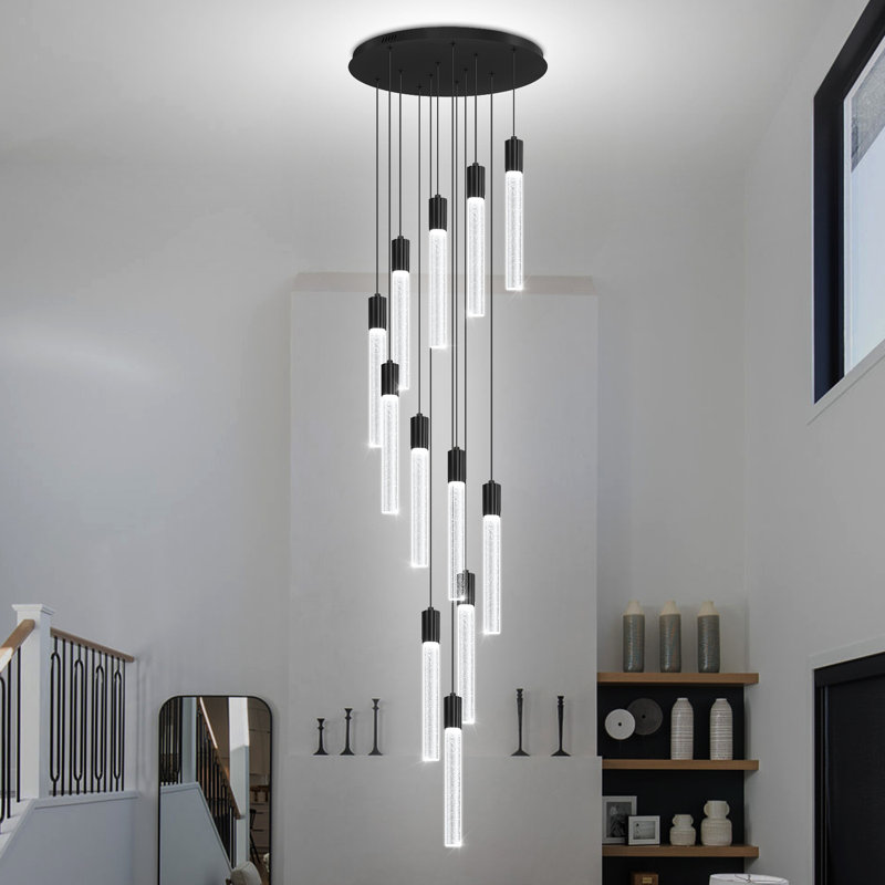 Lustre moderne à 12 lumières en cristal noir pour plafond haut