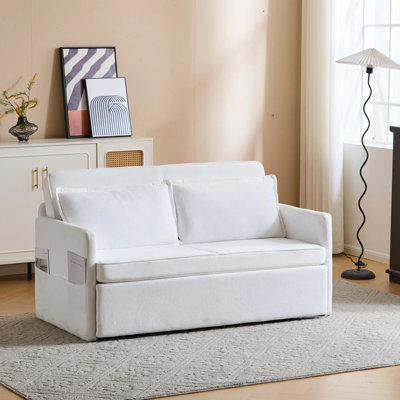 3-in-1 Convertible Sleeper Chair Bed, Pull-out Sofa Bed With Folding Tray & Usb/type-c Ports, Fabric Loveseat