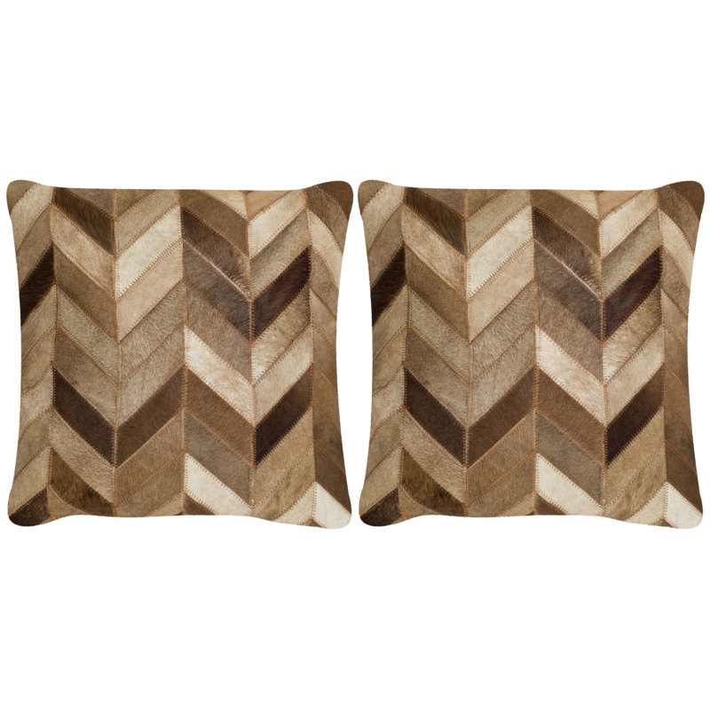 Embroidered Feather Throw Pillow, 18" x 18", Brown