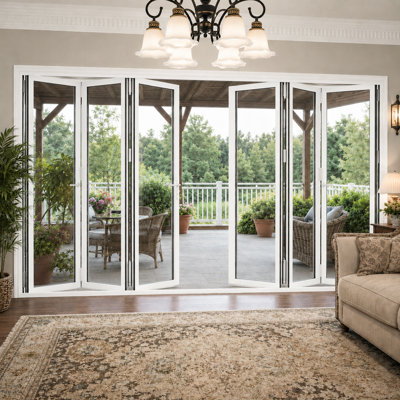 192 In. W x 96In. H ”White Center Opening/Outswing Aluminum Folding Patio Door(3+3)