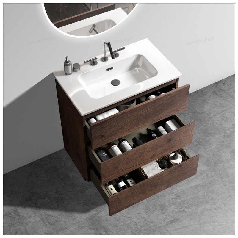 Meuble-lavabo autoportant de 30 po avec lavabo et 3 trous de robinet, 30"