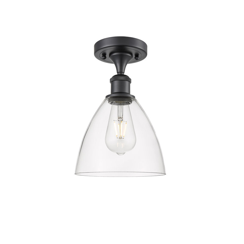 Plafonnier semi-encastré 1 lumière Germinia, Transparent, H 11,25 po x l 7,5 po x P 7,5 po, Noir mat