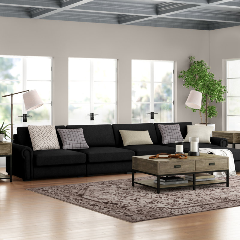 Mosely 166" Wide Linen Right Hand Facing Modular Sectional with Ottoman, Charcoal Revolution®