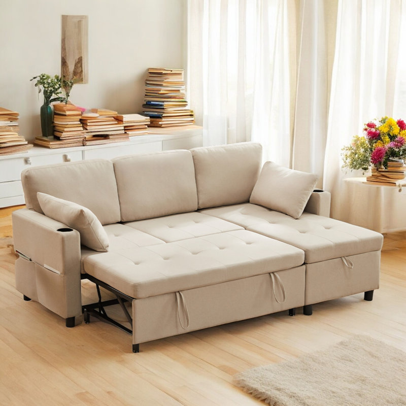Gercilus 3 Seater Sofa Bed, Beige