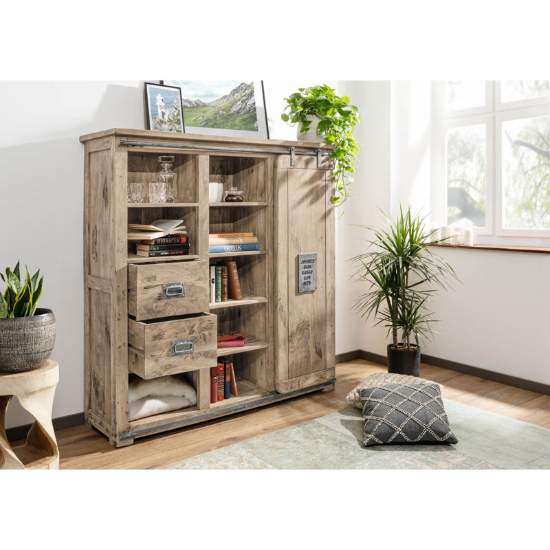 Railway 142cm Solid Wood Sideboard, Whitewash Lacquered
