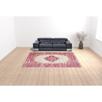 Tapis floral rose 9 pi x 12 pi tissé à la machine