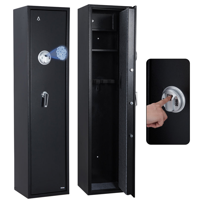 Coffre-fort Enjyam pour la maison : armoire de rangement sécurisée pour fusil et outils à main avec accès rapide par empreinte digitale, étagère amovible, mode silencieux, coffre à outils intégré, grande capacité, couleur noire.