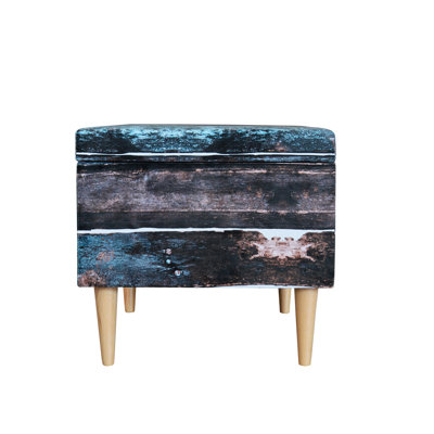 Altes Holz 55cm Wide Square Striped Ottoman with Storage