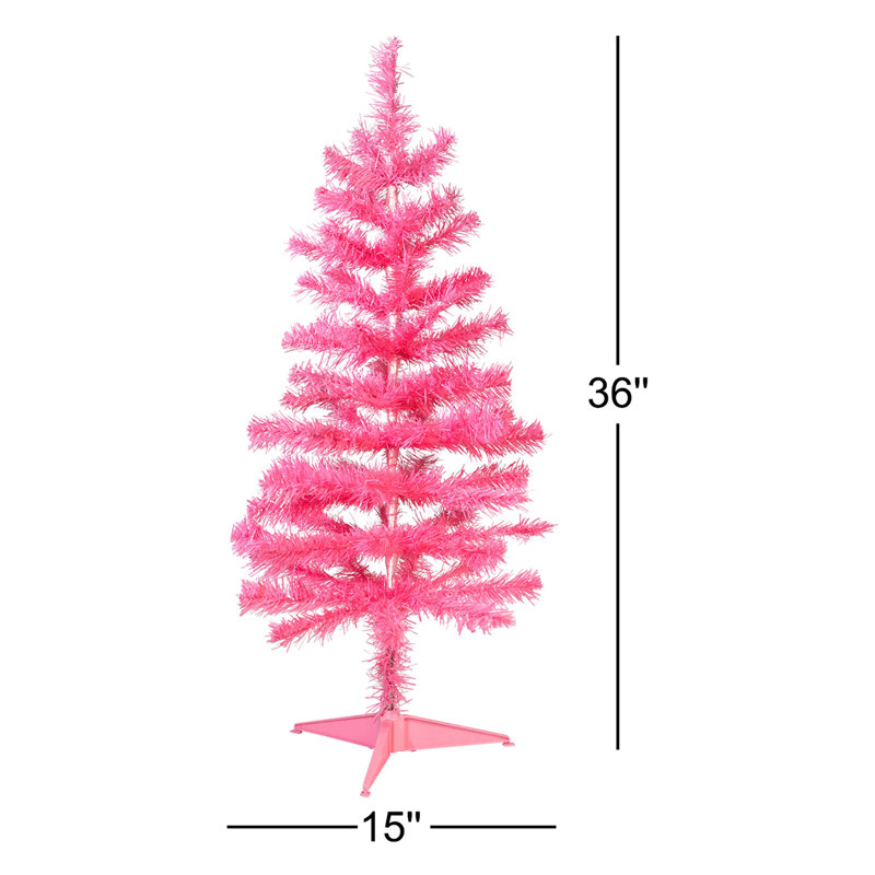 Artificial Tinsel Christmas Tree - 3' - Pink, Pre-Lit
