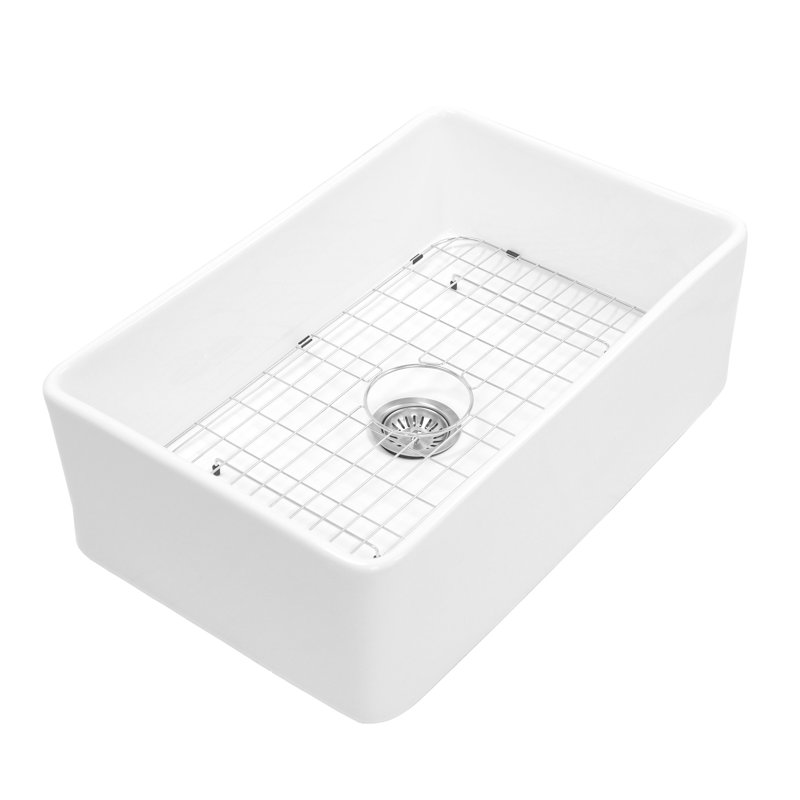 Évier de cuisine à une cuve en argile réfractaire avec un trou de robinet de 30 po de largeur