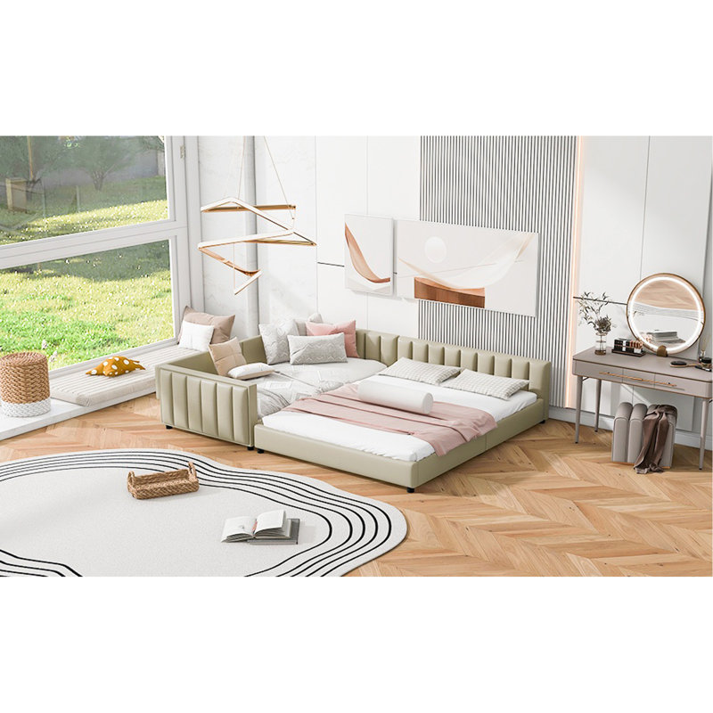 Lit plateforme tapissier, Beige