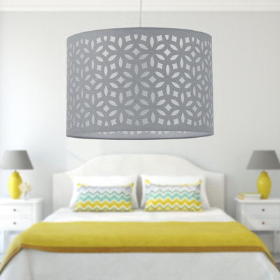 22cm H Cotton Drum Pendant Shade ( Uno ) in Grey