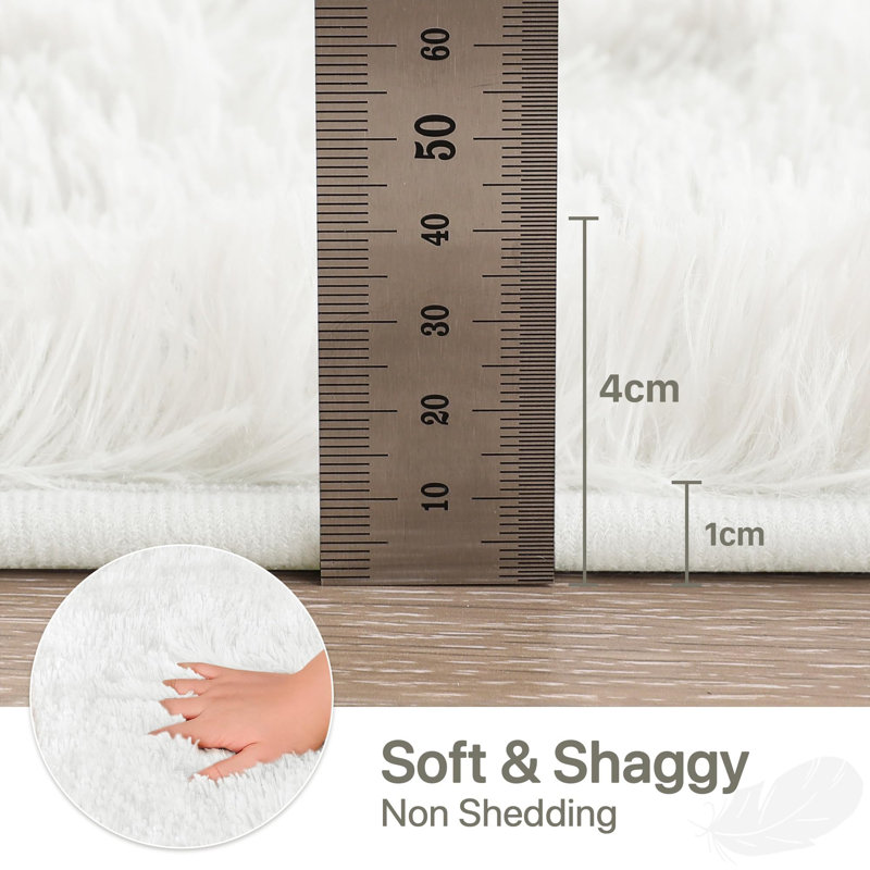Super Soft Shaggy Area Rug, White, Rectangle 120 x 170cm