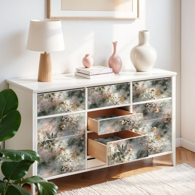 Papier auto-adhésif à peler et coller avec surface de pré florale d'eucalyptus élégant auto-adhésif et amovible 17,7 po x 118 po (45 x 300 cm)