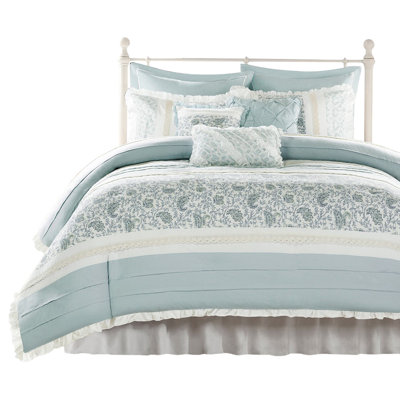 King Size Cotton 9 Piece - Cottage Style With Rushed Flange And 2 Shams Duvet Cover Bedroom Decor , Printed Textile, 3 Decorative Pillows