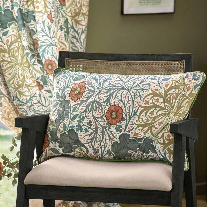 Seaweed Down Blend Floral Rectangular Throw Cushion, Beige Floral
