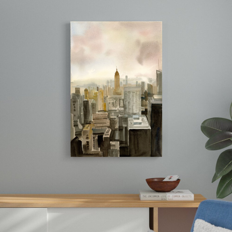 Paysage de ville peint, H 36 po x l 24 po