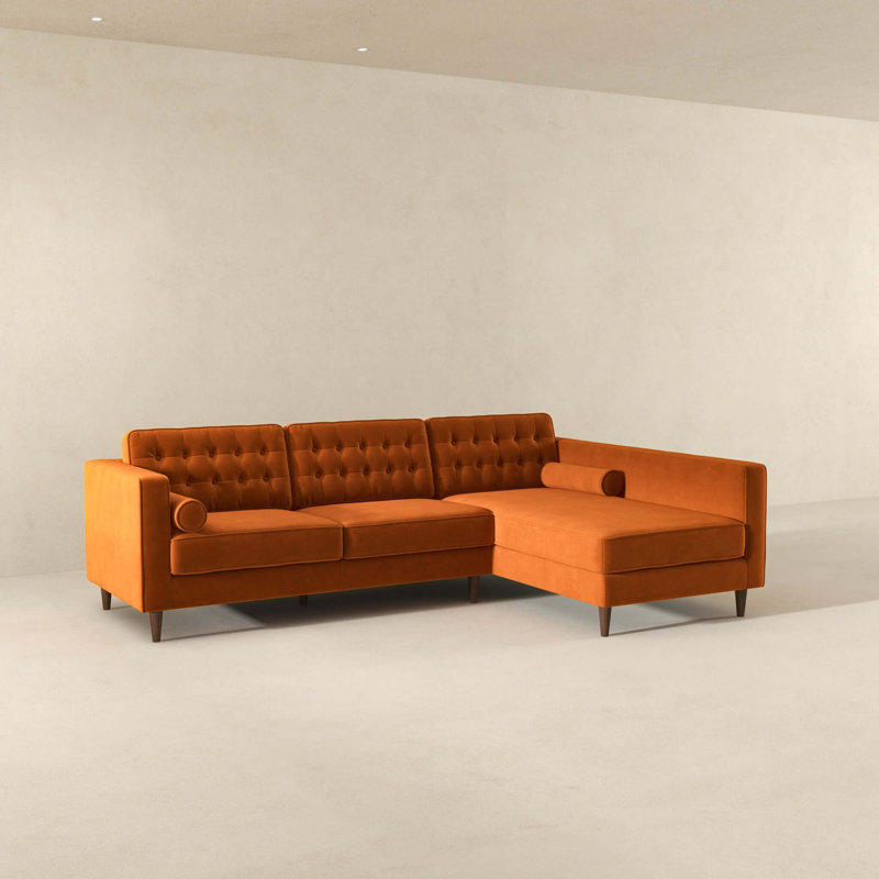 Canapé modulaire en velours Christian, Orienté à droite, Velours orange