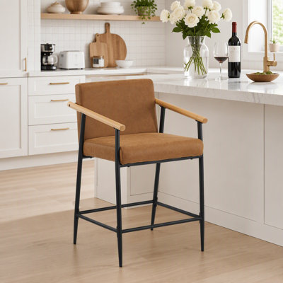 Tabouret de comptoir avec cadre en fer - ensemble de 2 - noir et brun rougeâtre