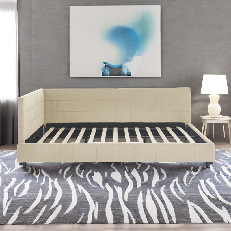 Structure de lit tapissier Ilko, Beige