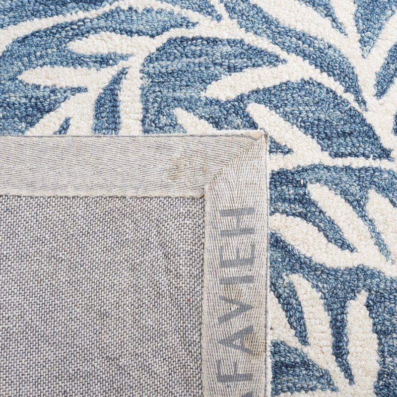 Tapis bleu / ivoire touffeté à la main Aliss, Tapis de couloir 2 pi 3 po x 8 pi