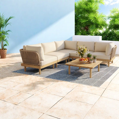 Canapés de patio spacieux, ensemble moderne en corde de bois d'acacia pour le divertissement à domicile