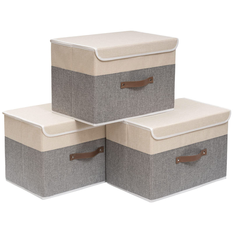 Corrigan Studio Fabric Decorative Bin, Beige/Grey