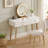Vanity Desk Set With Led Lighted Mirror & Chair, Makeup Table with 3 Drawers, Dresser Table for Bedroom, White and Gold