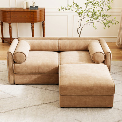 Chenille de chameau moderne 2 - avec sièges cylindriques et de rangement, tissu doux pour le confort, espace de rangement caché, personnalisation de conception modulaire, tissu de support d'assise à assemblage simple, disposition, rapide