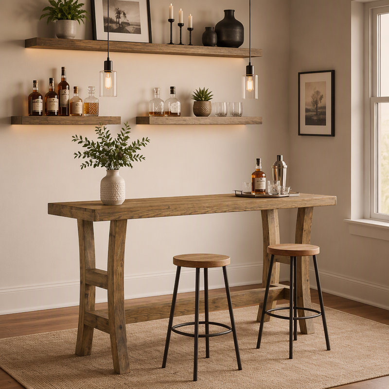Table de bar 63 po, table de pub en bois massif à hauteur de comptoir pour bistro de cuisine (sans chaise)