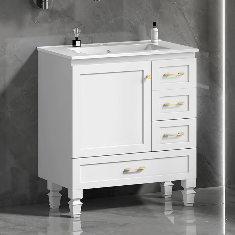 Meuble-lavabo blanc 30 po avec porte à fermeture douce et 3 tiroirs, Blanc