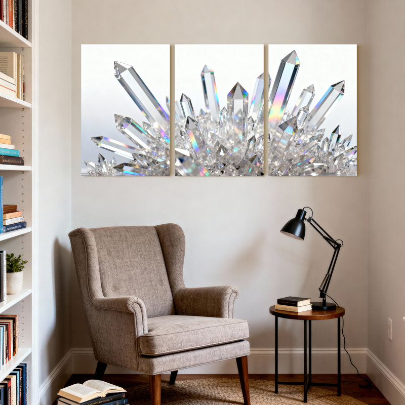Ensemble de 3 œuvres d'art murales en cristal sur toile tendue, H 36 po x l 72 po