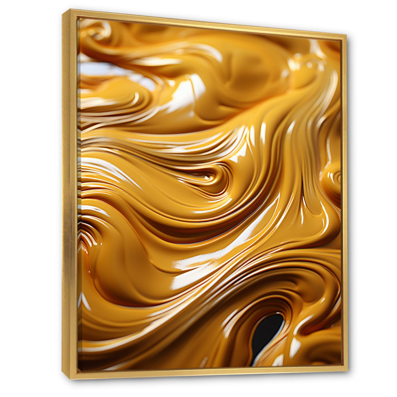 Golden Wave Ocean of Abundance, or liquide sur toile, H 32 po x l 24 po x P 1 po, Cadre flottant doré