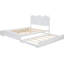Grand lit plateforme avec 2 grands tiroirs et un lit gigogne simple en blanc - idéal pour les chambres modernes et spacieuses.-296978751