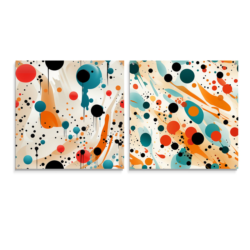 Cubia - Ensemble de 2 verres muraux abstraits en acrylique Mid-Century, H 36 po x l 73 po