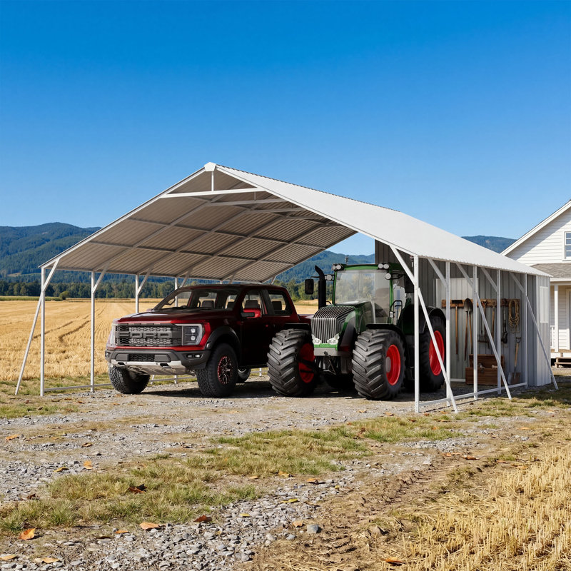 Abri d'auto robuste 20 x 23 pi avec remise latérale, Blanc