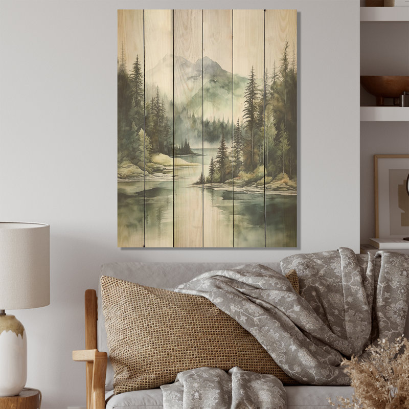 Minimalisme, lac Tranquillity I - Lake River, art mural sur bois de pin naturel, H 20 po x l 10 po