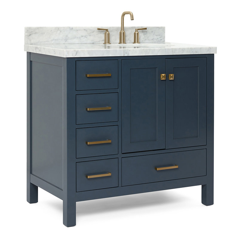 Cambridge 37'' W Single Vanity, Midnight Blue, Oval, Italian Carrara Marble