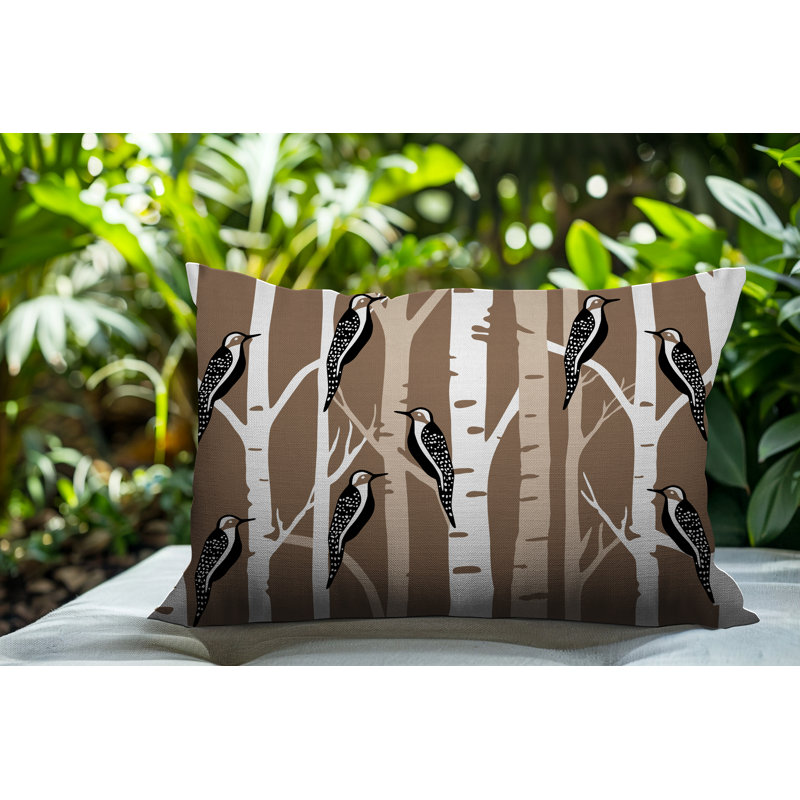Oreiller réversible intérieur / extérieur Fiore Bird, Beige, Rectangle H 14 po x l 20 po