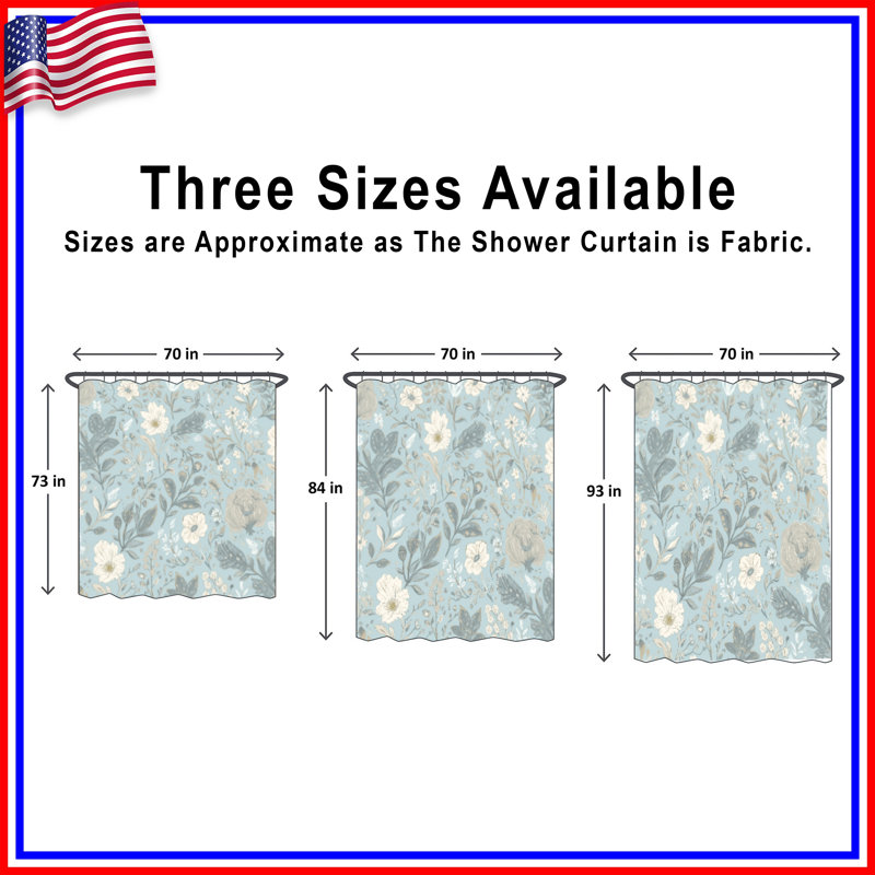 Rideau de douche bleu à motif floral très long, 70in W x 84in H