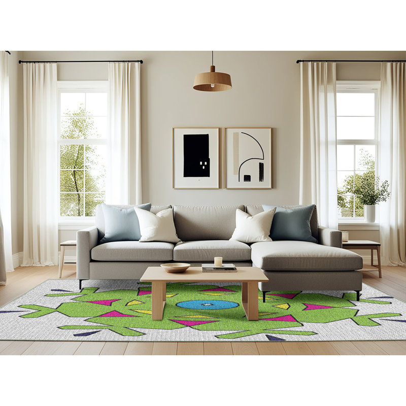 Tapis gris/vert à tisser électrique, Rectangle 6 pi x 9 pi
