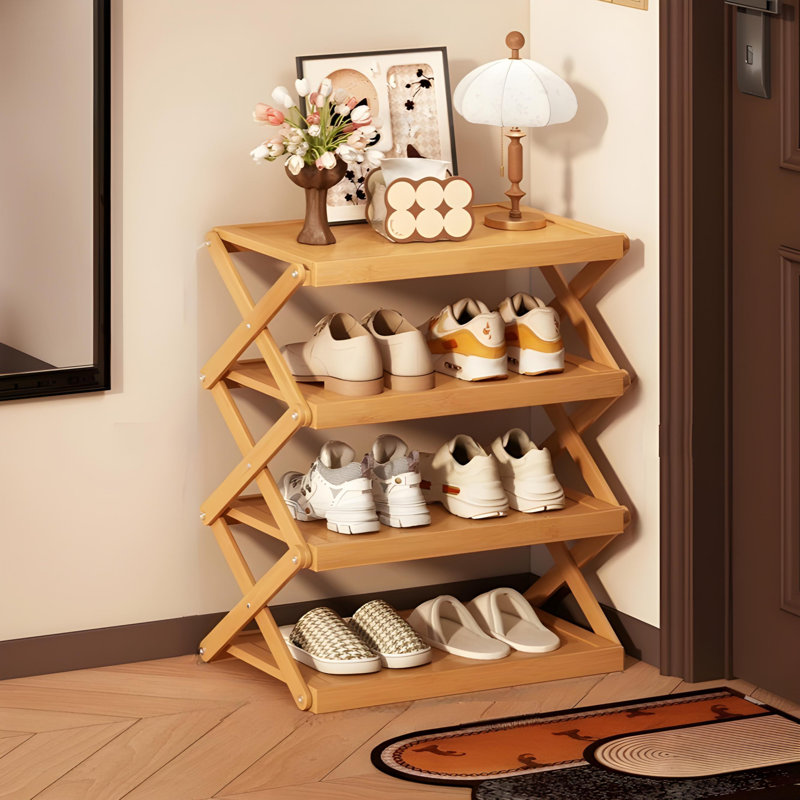 Foldable Under-Desk Shoe Rack - Chinese Retro Style Multi-Layer Space-Saving Storage Shelf, Easy Pull-Out Design