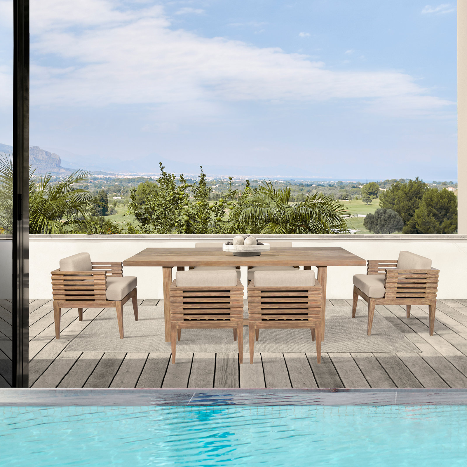 Aerilyn 82" Patio Dining Set, Taupe Performance