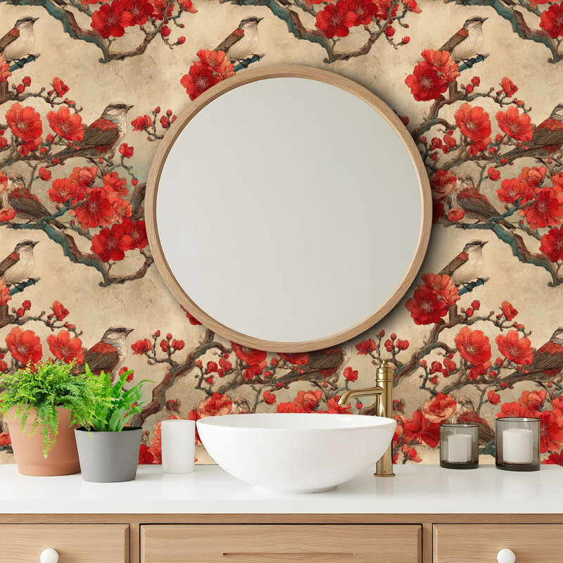 Papier peint adhésif auto-adhésif de luxe Botanical Blossom Songbird, 117.6" L x 17.5" W
