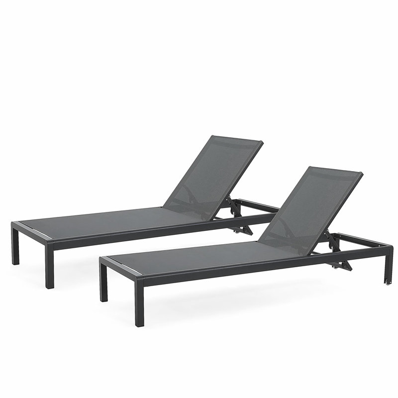 Outdoor Chaise Lounge Chair Set of 2, Aluminum Adjustable Outside Chair for Pool Patio Beach Yard, All Weather Use UV Resistant 400lbs Weight Capacity