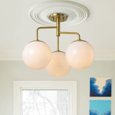 Modern 3 - Light Cluster Opal Glass Globe Semi Flush Mount