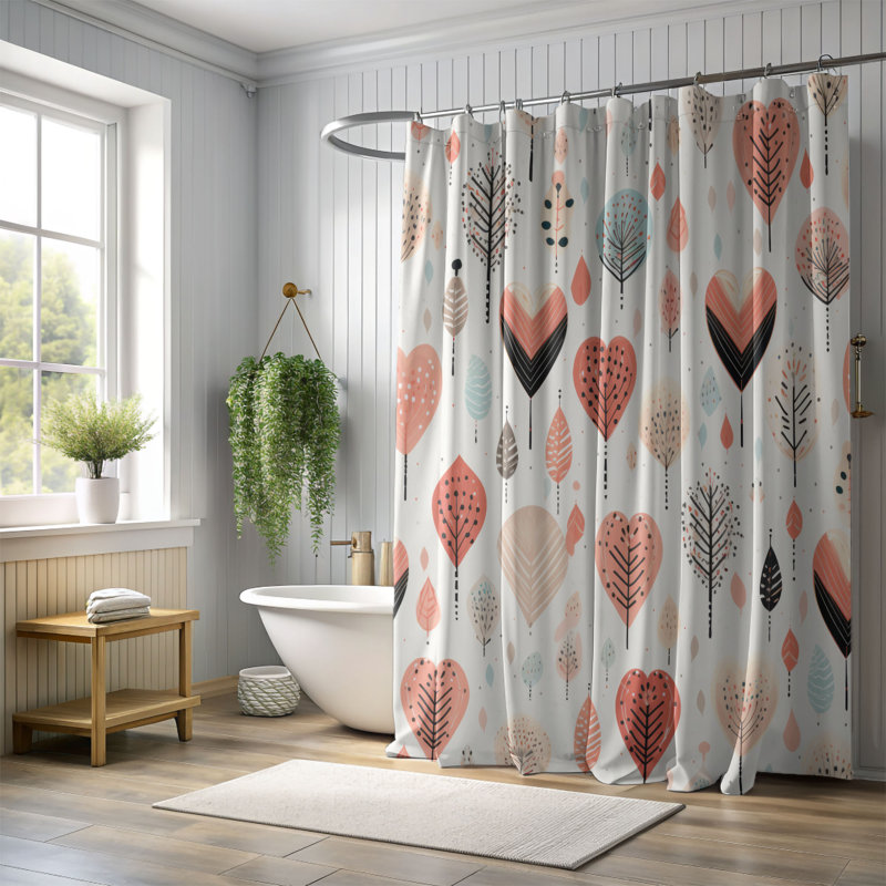 Motifs romantiques - Rideau de douche Premium, H 74 po x l 71 po