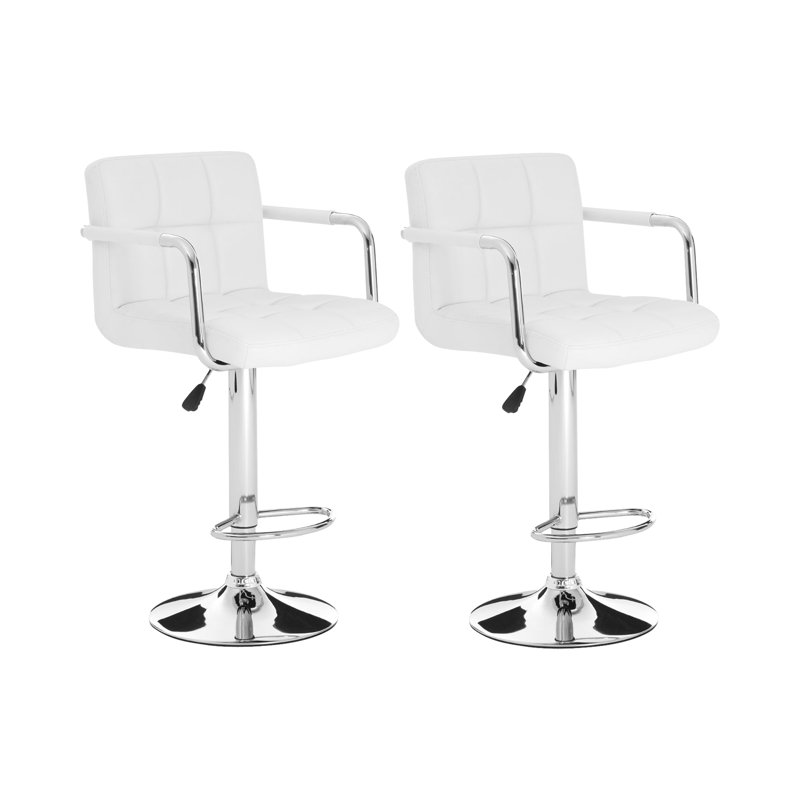 Caylee Swivel Upholstered Adjustable Height Counter Stool with Metal Frame, Chrome/White